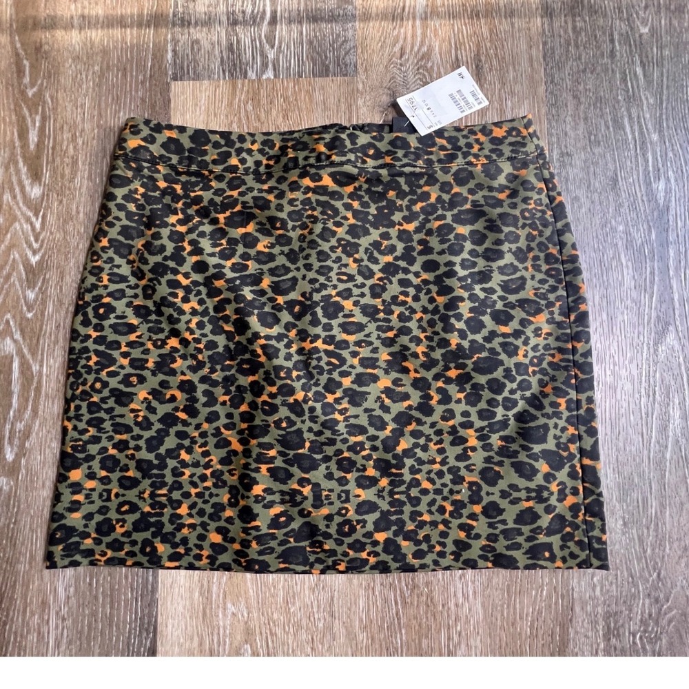 H&M Leopard Print Mini Skirt Womens Size 8‎ Green New Animal Print Pencil Skirt